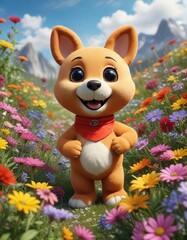 Playful food mascot among colorful wildflowers, diet, wildflowers, whimsical, nature