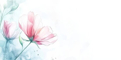 Obraz premium Romantic Cosmos Flowers Watercolour Painting, Delicate Floral Background with Pastel Colors