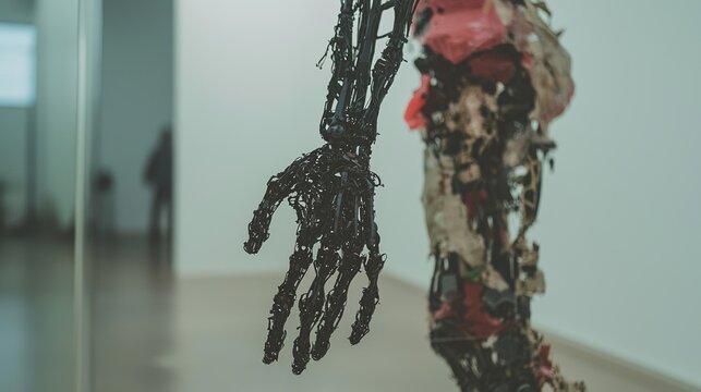 This detailed close-up highlights a cutting-edge prosthetic leg, engineered with metal and carbon fiber to deliver improved mobility and robust support