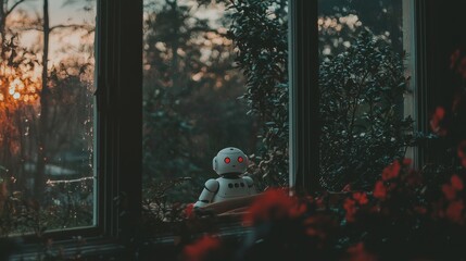 In a warm and inviting home setting with comfortable furniture, a robotic assistant is seen helping an elderly person in a cozy living room, embodying the Assistive Robotics style