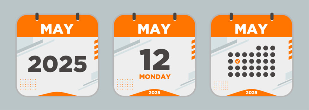 Modern Calendar icon. May. 2025 12 day. The concept of waiting for an important date. Day calendar with date May 12. Cheklist day calendar. Vector illustration