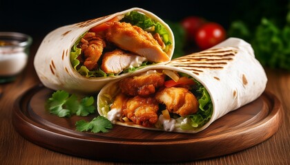  Fried spicy chicken wrap food tortilla burrito