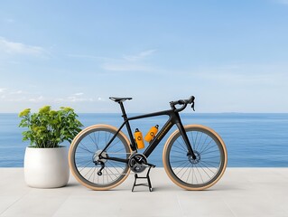 Fototapeta premium Cycling adventure display coastal view product photography bright environment scenic angle