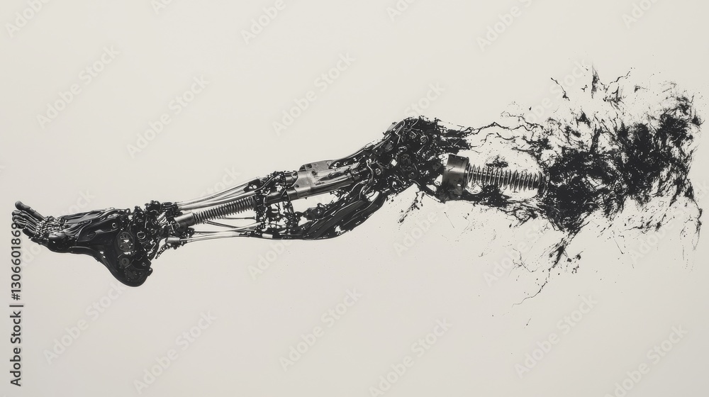 Poster a detailed view of a prosthetic limb reveals its complex mechanical components and cutting-edge tech