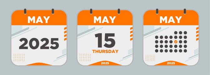 Modern Calendar icon. May. 2025 15 day. The concept of waiting for an important date. Day calendar with date May 15. Cheklist day calendar. Vector illustration