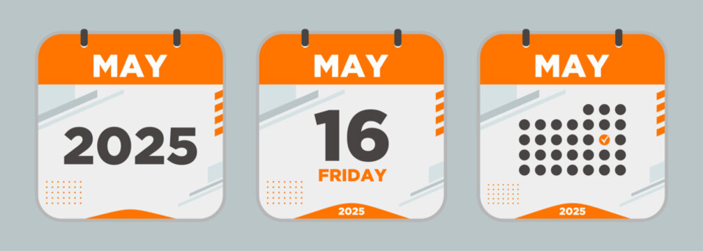 Modern Calendar icon. May. 2025 16 day. The concept of waiting for an important date. Day calendar with date May 16. Cheklist day calendar. Vector illustration