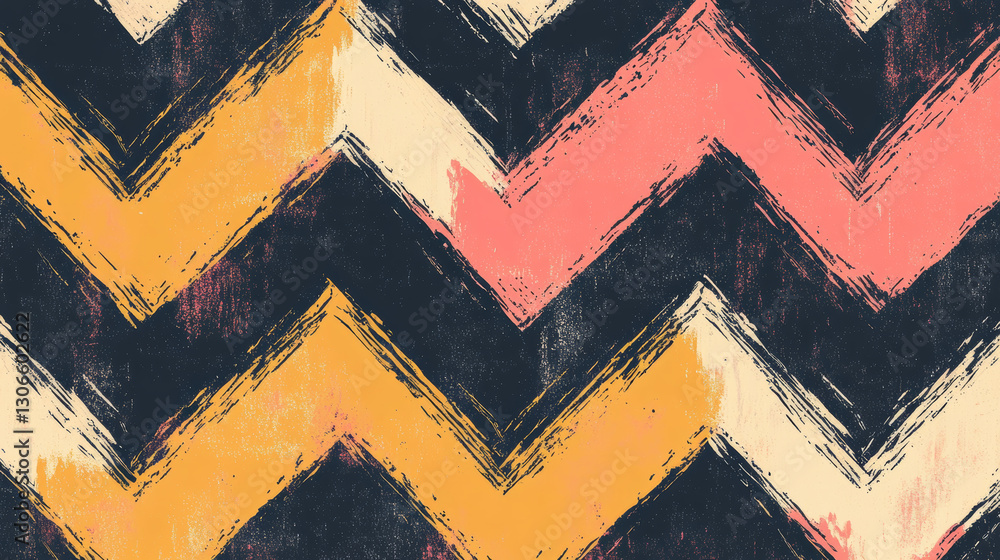 Poster colorful zigzag pattern with textured brush strokes