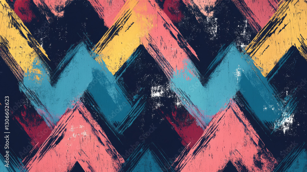 Poster colorful zigzag pattern with textured brush strokes