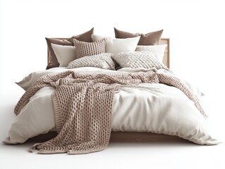 Cozy bedroom setup with soft textures and neutral colors