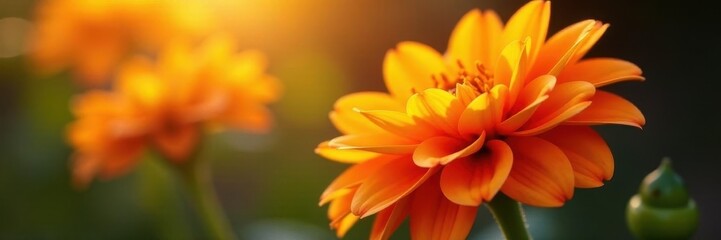 Obraz premium Sunlit orange dahlia petals, soft light, smooth surface , photography, botanical