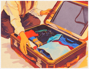 Vivid Vintage Travel Packing - Digital Watercolor