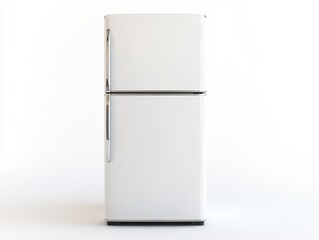 Simple white refrigerator standing against a plain backdrop