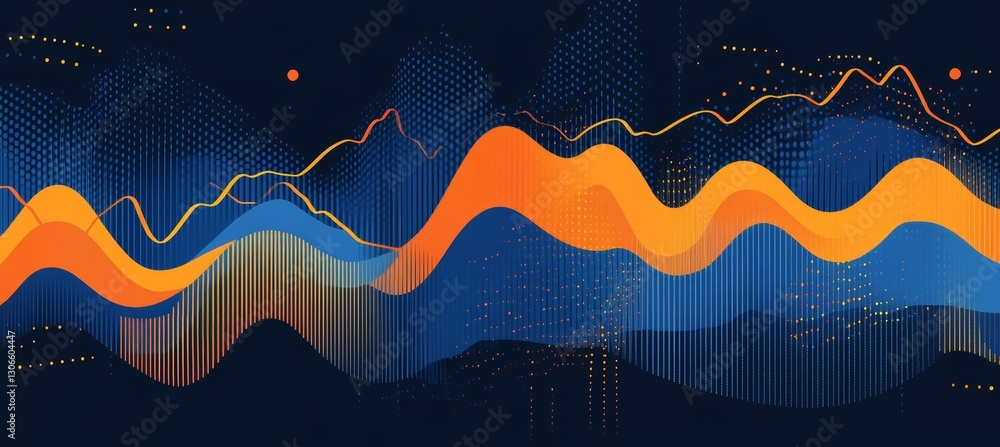 Poster abstract data visualization financial graph with price fluctuations on a dark background