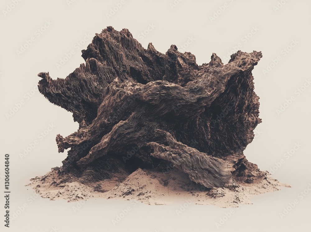 Poster a computer-generated abstract geometric 3d render illustration presents a twisted shape in multiple 