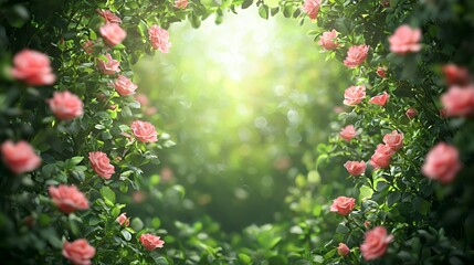 Pink Roses in a Lush Green Garden Under Bright Sunlight