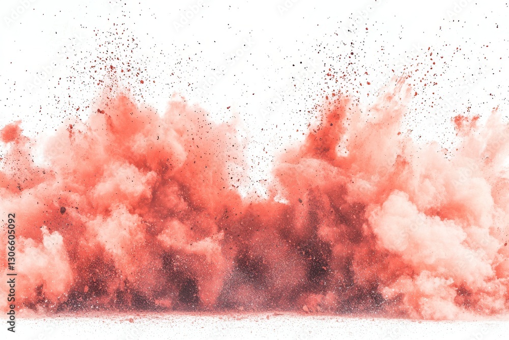 Poster Abstract powder creates a splattered background as it freezes in mid-motion while exploding or throwing red powder everywhere