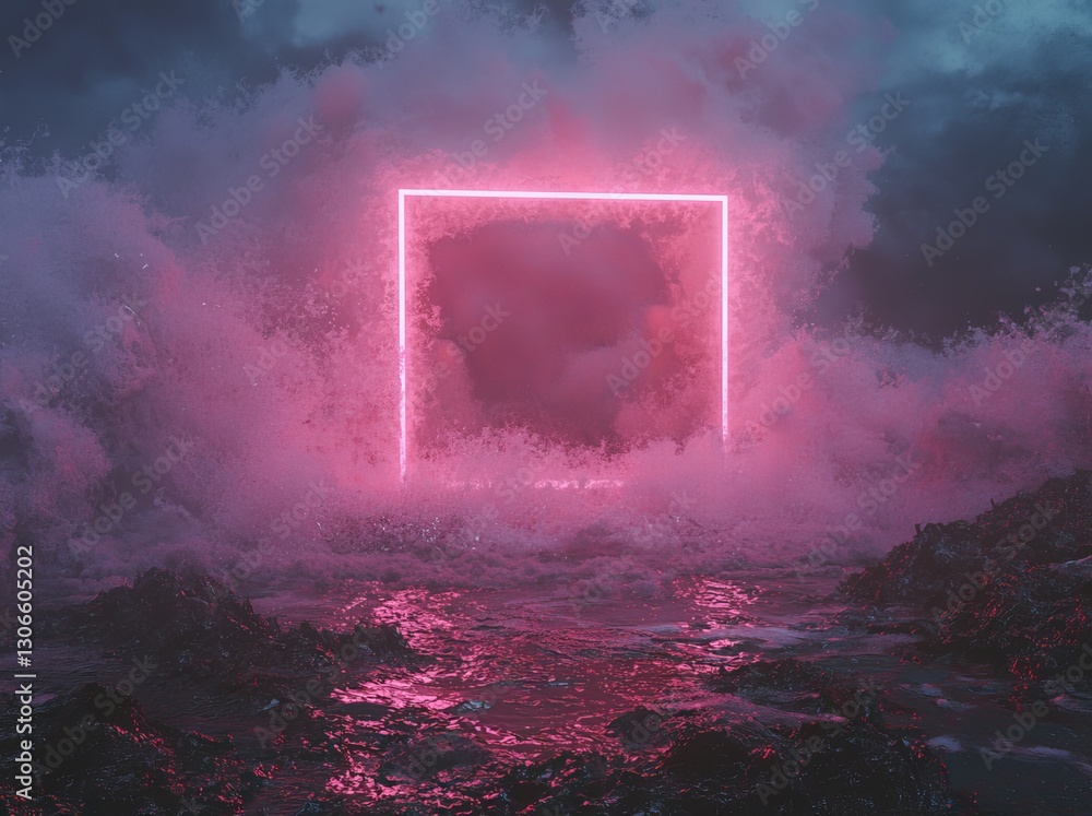 Poster a vibrant abstract background, complete with a square portal and arch, serves as the setting for a 3