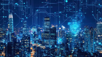 Fototapeta premium Futuristic City with Human and AI Integration