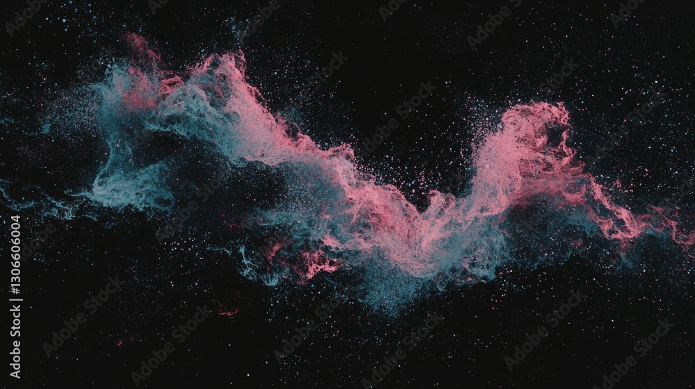 Poster a dark background features an imitation of an abstract wave, accompanied by network design with part