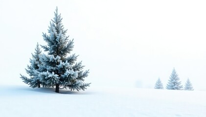 Obraz premium A few isolated cypress tree branches on a white background, frosty landscape, frozen cypress