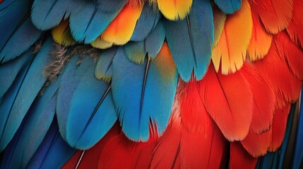 Obraz premium Vivid macro image of vibrant colorful feathers in close up