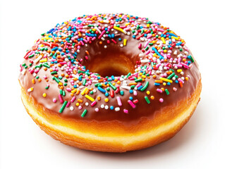 Delicious chocolate donut topped with colorful sprinkles