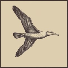 Fototapeta premium Detailed illustration of an albatross soaring gracefully against a plain background