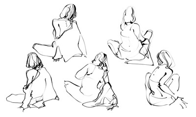 Linear drawing of a girl dancer in motion, part 2