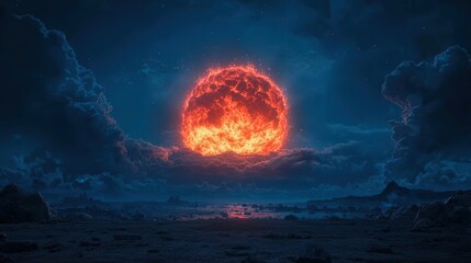 Fiery Moonlit Alien Landscape
