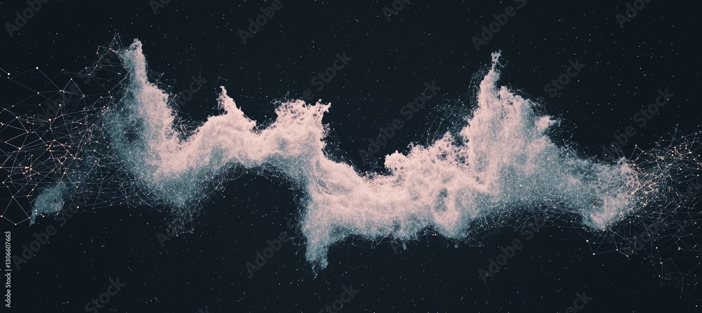 Poster a wave is formed within a futuristic abstract mesh, through the linking of dots and lines, using adv