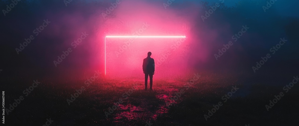 Poster a futuristic scene is depicted in this 3d neon light abstract background, where a sequence of red an