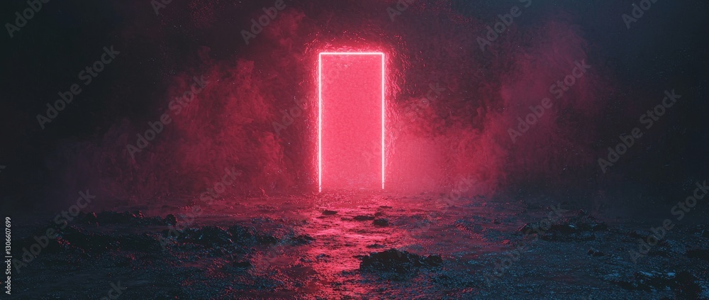 Aufkleber a 3d neon light abstract background featuring a sequence of red and blue lines, glowing arrows, and 