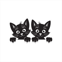 Spying cats and black cats peeking from corners, set of cats.