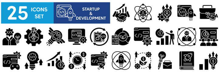 Startup and Development icon collection set.  project, learning, success, growth, personal development