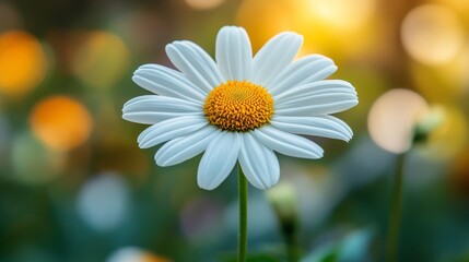 Fototapeta premium Beautiful daisy blooms in golden sunlight showcasing delicate petals and vibrant yellow center