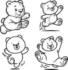 Charming Cartoon Bear Silhouettes - Black and White Illustrations