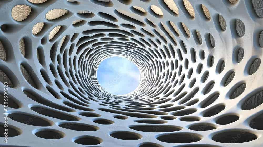 Poster futuristic architectural design circular tunnel with perforated walls for unique perspectives