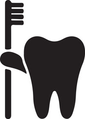 Teeth holding toothbrush silhouette