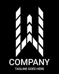W alphabet uppercase arrow style. Suitable for t-shirt, gamer, basketball, sports, baseball, rugby, tennis, motorsport, sports car, bicycle, construction, etc. Logo shape with Building Arrow Style.