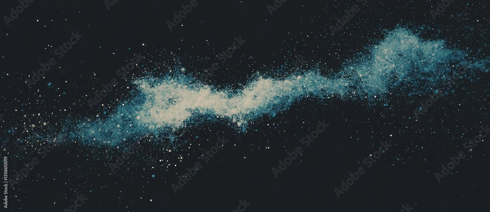 Poster an abstract representation featuring a wave with dynamic dots and lines, symbolizing the flow of par