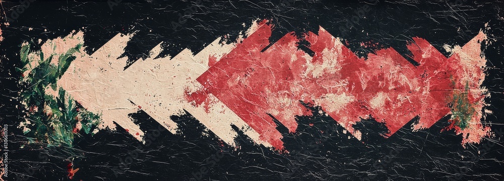 Poster modern abstract art features a red background with detailed texture on geometric shapes, including t