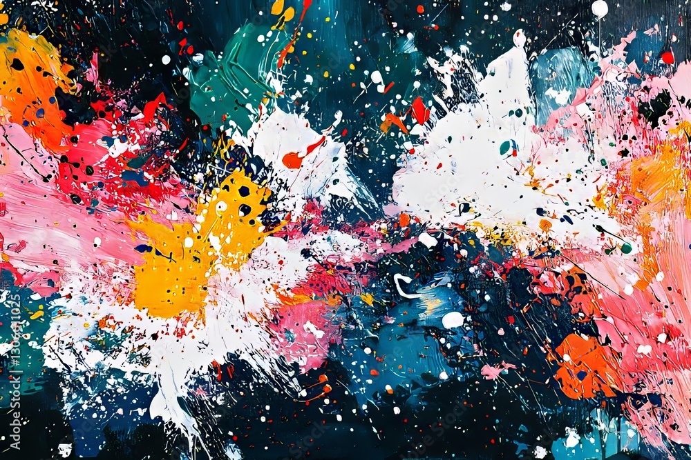 Poster a canvas featuring an abstract background with multicolored paint splatters and blotches