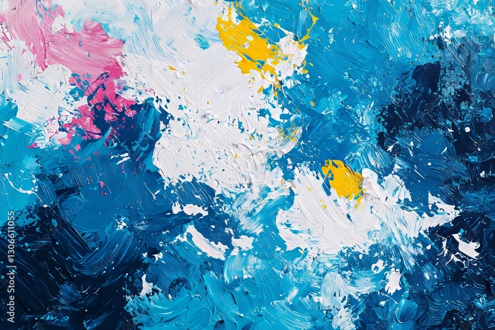 Poster the background of the canvas is an abstract composition of multicolored paint splatters and blots