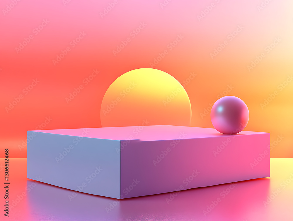 Poster dynamic modern composition featuring a sphere on a platform at sunset digital art abstract environme
