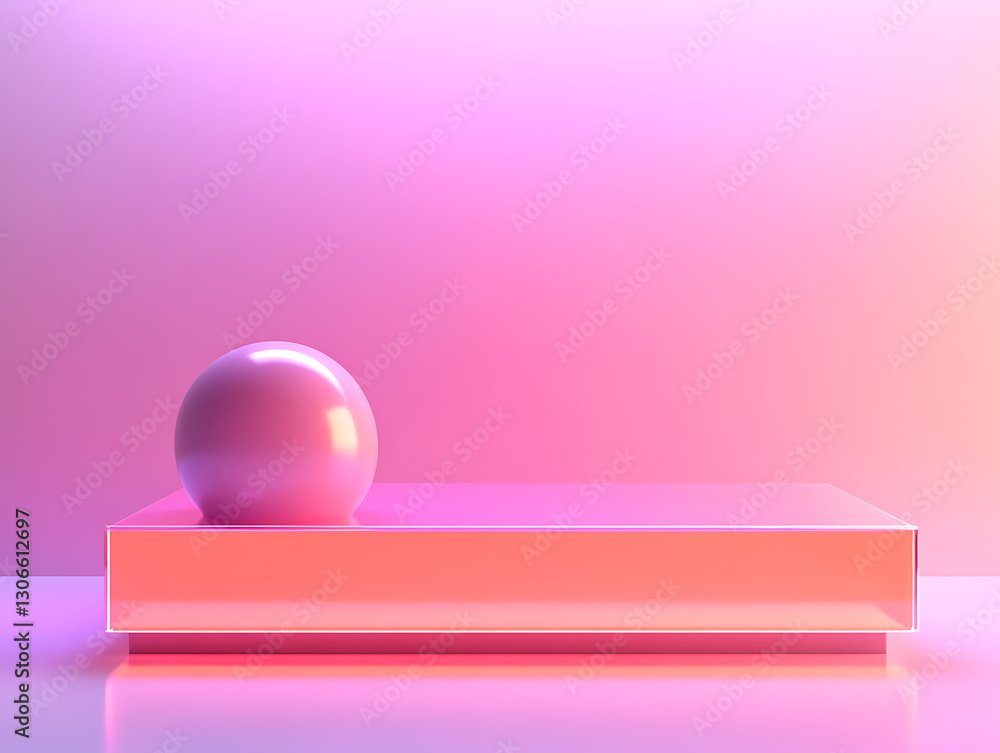 Poster abstract 3d art creation featuring pink sphere on glossy platform digital space modern design minima