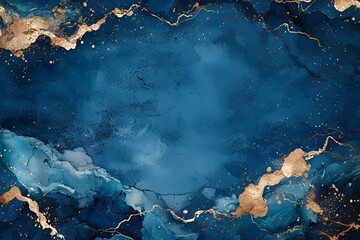 Obraz premium An abstract wallpaper featuring royal blue and gold hues, with a wavy background and abstract illustration