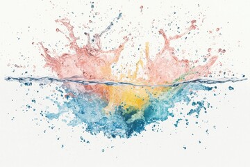 Fototapeta premium Curved waves and colorful patterns are formed by the abstract circle liquid motion flow explosion, which is set on a white background with scattered paint drops