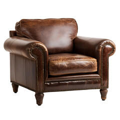 old leather armchair isolated on white