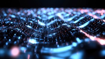 Glowing blue and pink wavy lines over a dark background