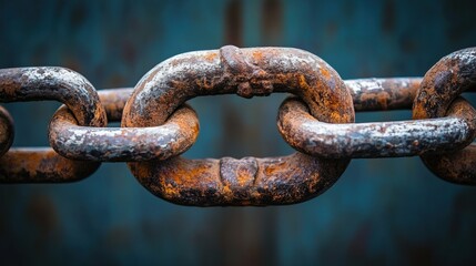 Fototapeta premium Rusty chain links industrial setting close-up photography textured background macro view strength and resilience concept